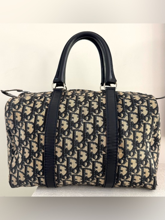 Dior Handbags - DIOR Vintage Trotter Boston Bag 30cm Navy Jacquard Canvas Navy Leather